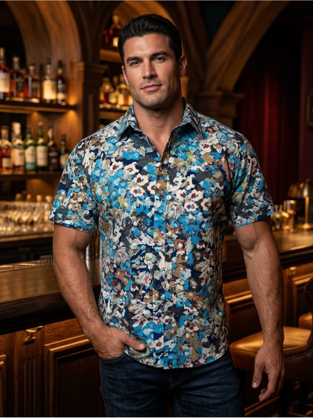 Apt. 9 Men's Floral Hawaiian Short Sleeve Button-Down Shirt, Size XXL